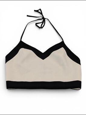 Alice + Olivia Cream Halter Crop Top with Black Trim